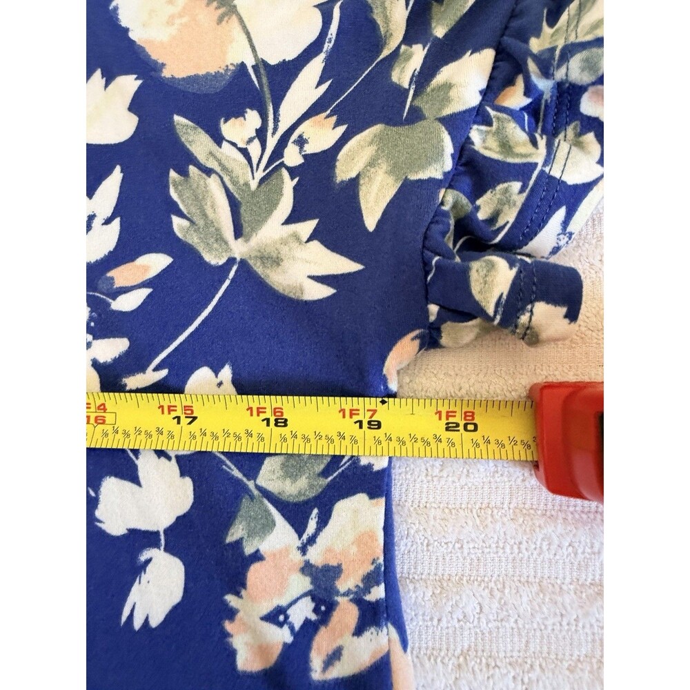 Ninexis Women's Floral Hoodie Top M Blue Ruffle Hem Short Sleeve Boho - Picture 12 of 15